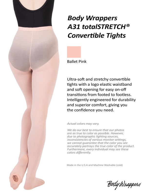 Body Wrappers - Women's Convertible Tights - Ultra Soft, Footed to Footless Style A31 (Small-Medium, Ballet Pink)4