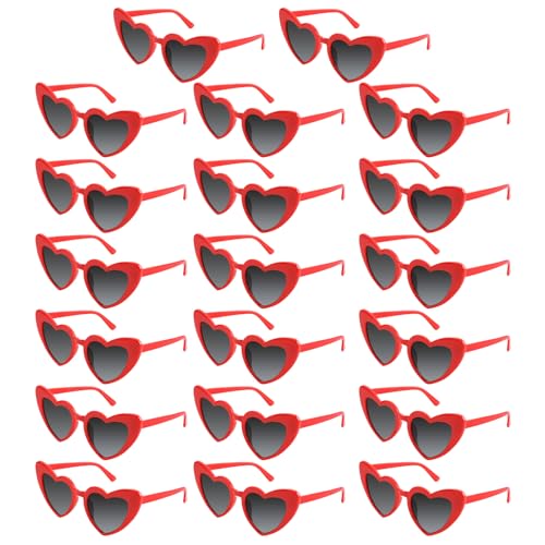 Bouiexye 20 Brillen Rot Herz Sonnenbrille Bachelorette Sonnenbrille Vintage Glasses Brille Herzform für Hochzeit Brautjungfer Partygeschenk Zubehör