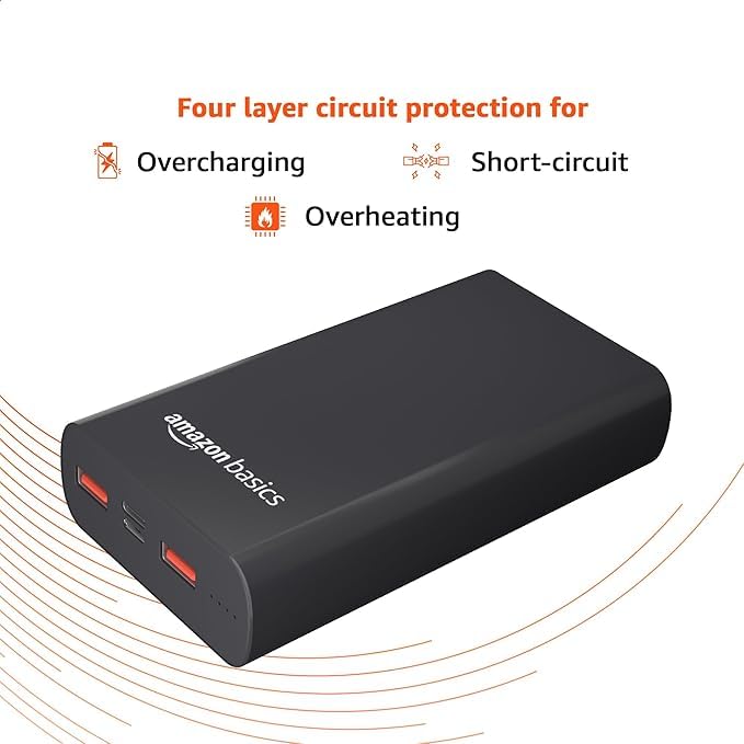 Image of (Refurbished) Power Bank 20000mAh 22.5W Fast Charging with Cable | Triple Output Ports |Dual Input Ports | Lithium Polymer Power Bank | Compact Metal Body (Black)