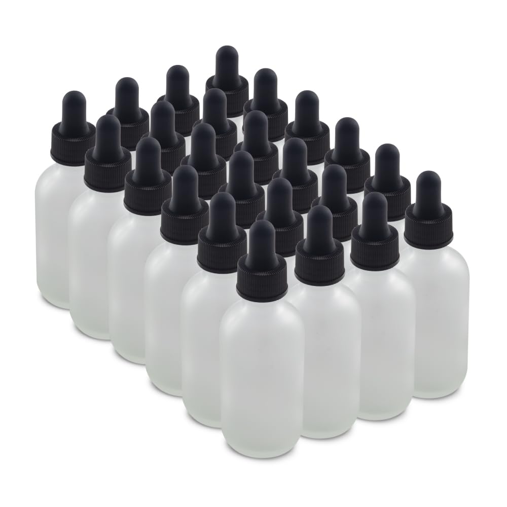 The Bottle Depot2 oz Glass Dropper Bottle - 24 Pack - Clear Frosted - Tincture Bottles With Dropper