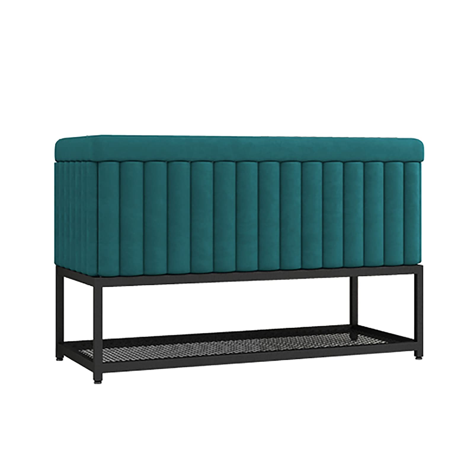 LWJSOCP Velvet Shoe Storage Bench with Metal Shelf Modern Entryway Organizer and Ottoman Seat