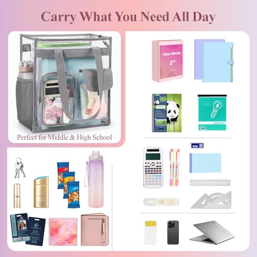 Image of PACKISM Clear Tote Bag for School - Large Heavy Duty Clear Tote for Girls | See Through PVC, Wide Zipper Opening, Front Pocket Keeps Essentials Visible for Students, Class, Work, Daily Carry, Age 12+