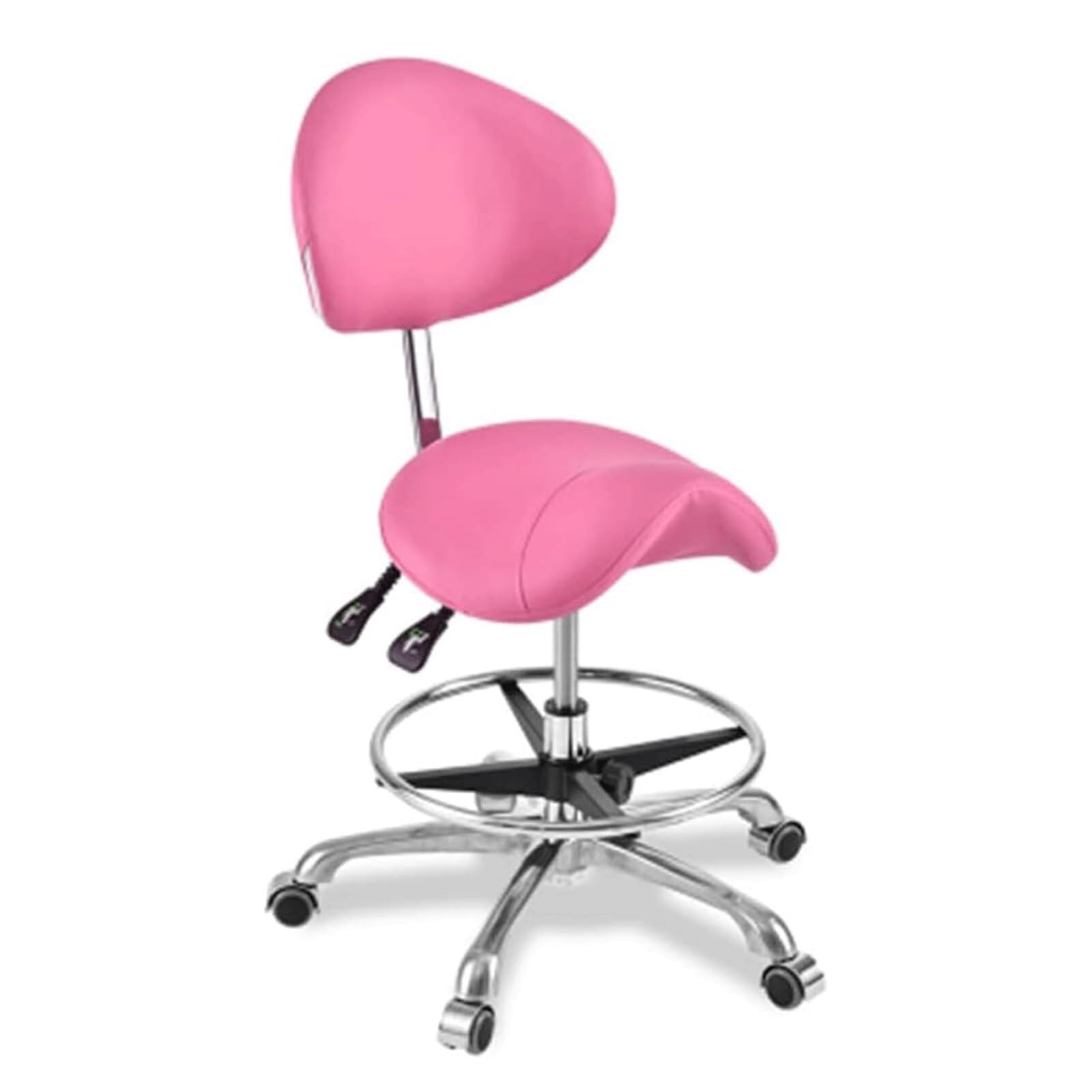 METTEOR Ergonomic Saddle Stool w/Casters & Footrest Hydraulic Swivel Rolling Saddle Chair 45-60cm Height Adjustable for Salon Spa Massage Tattoo Dental (Pink)