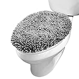 Kangaroo Luxury Chenille Toilet Lid Cover, 19.5x18.5, Ultra Soft Shag Seat Covers, Machine Wash and Quick Dry, Fits Most Toilet Lids for Home Bathroom Decor, Gray