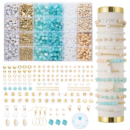 Perles Pour Bracelet Kit Bijoux Creation Adulte Creation Bijoux avec Lettres DIY Bracelet Collier Pendentif Charmes en Cristal,en Jade Imitant