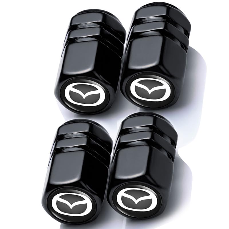 4 Pcs Metal Car Tire Valve Stem Caps for Mazda M2 M3 M5 M6 MX5 RX7 RX8 A8 CX9 MX6 R3 CX-5 CX-7 CX-8, Car tire Air Caps Cover, Anti-Corrosion Premium Alloy Leak-Proof Car Accessories