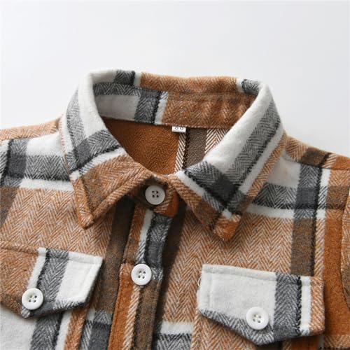 Toddler Boy Flannel Plaid Shirt Kids Long Sleeve Button Down Jacket Lapel Pocket Top Regular Fit Casual Fall Clothes3