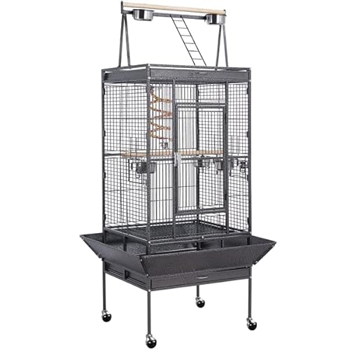 Abician Grande Cage Oiseaux Voliere avec Pied sur Roulette Cage à Oiseaux Perruches/Cacatoès/Perroquets/Canaries 81 x 76 x 174 cm Noir