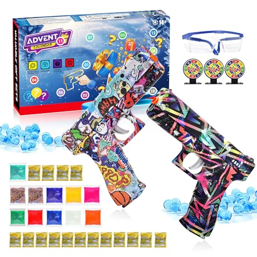 2 Packs Gel Balls Blasters Splat Orby Gun 2024 Advent Calendar, Christmas 24 Days Count-downs, Splat Orby Gun with Targets, for Ages 14+