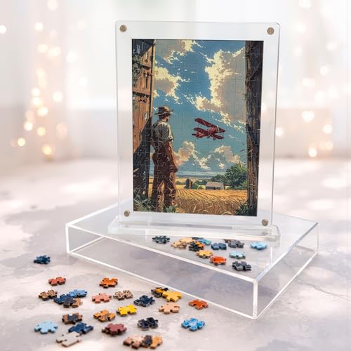 Image of Mini Leaves Chasing the Horizon Acrylic Frame Jigsaw Puzzle 140 Pieces | Vintage Airplane Desk Decor with Display Frame | Premium Gift for Art Puzzle Lovers