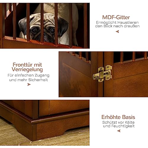 PawHut Hundekäfig, Haustierkäfig, Hundehütte für mittelgroße Hunde, Hundebox Indoor, Tierkäfig mit abschließbarer Tür, Braun, 80,5 x 59,5 x 67,5 cm