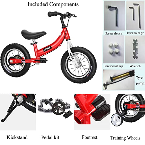 Ohiik Balance Bike 2 In 1 For Kids 2 3 4 5 6 7 Years Old,Balance To Pedals Bike,12 14 16 Inch Kids Bike,With Pedal Kit,Training Wheels,Brakes thumb #3