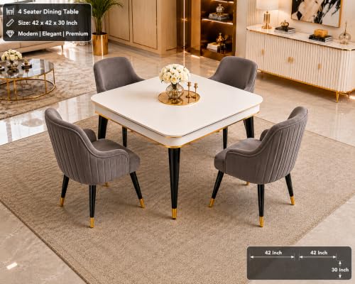 Image of WOODEN SPACE 4 Seater Wooden Dining Table Set | Urban Marble Top Dining Table with Chairs for Dining Room & Kitchen (Modern Zyro Brown) (42 x 42 x 30 inch)