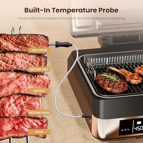 Kismile 2-in-1 Smokeless Electric Grill,Digital Display,Meat Probe,Nonstick - Image 5