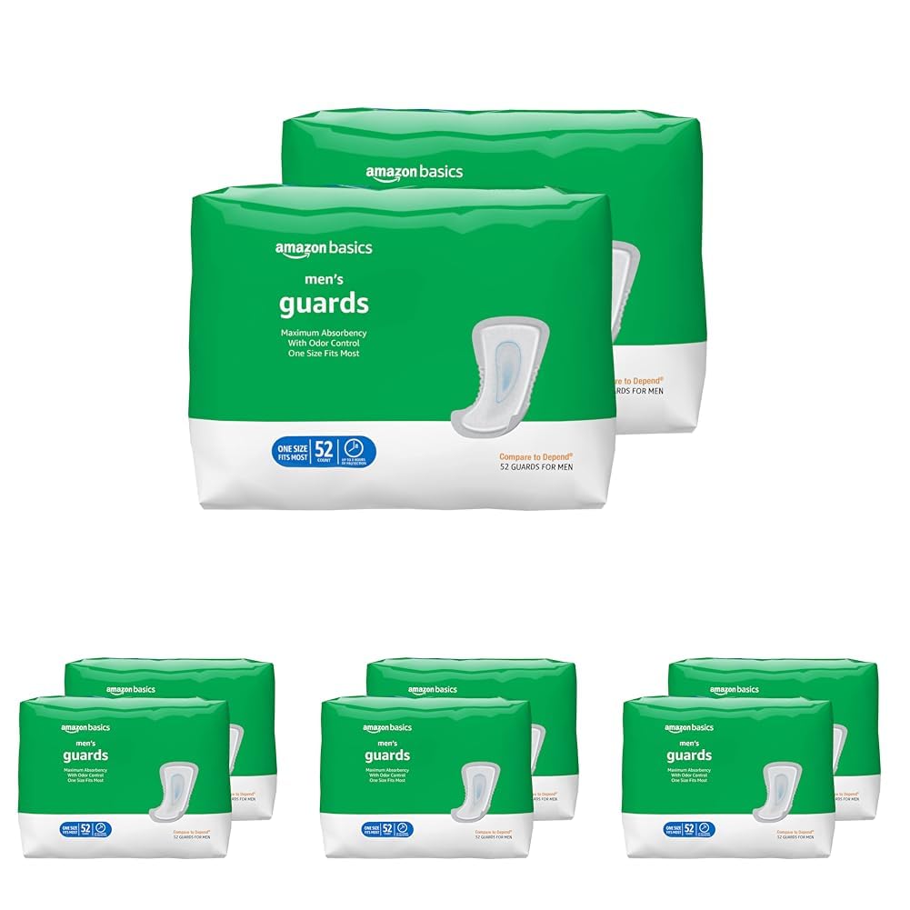 ( incomplete) Amazon Basics Men's Incontinence Guards, Maximum Absorbency, 104 Count, (8 Packs of 52)