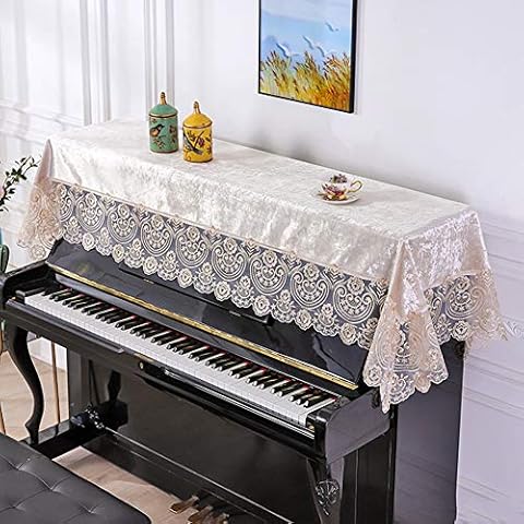 Douup Upright Piano Cover Cloth Made of Decorative Dust-Proof Velvet Lace Fabric 35 X 86 Blue Piano Covers of Popular Songs,Gold Cover