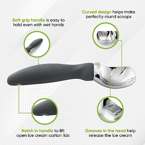 Image of Spring Chef Heavy Duty Metal Ice Cream Scoop with Soft Grip Handle, Gray