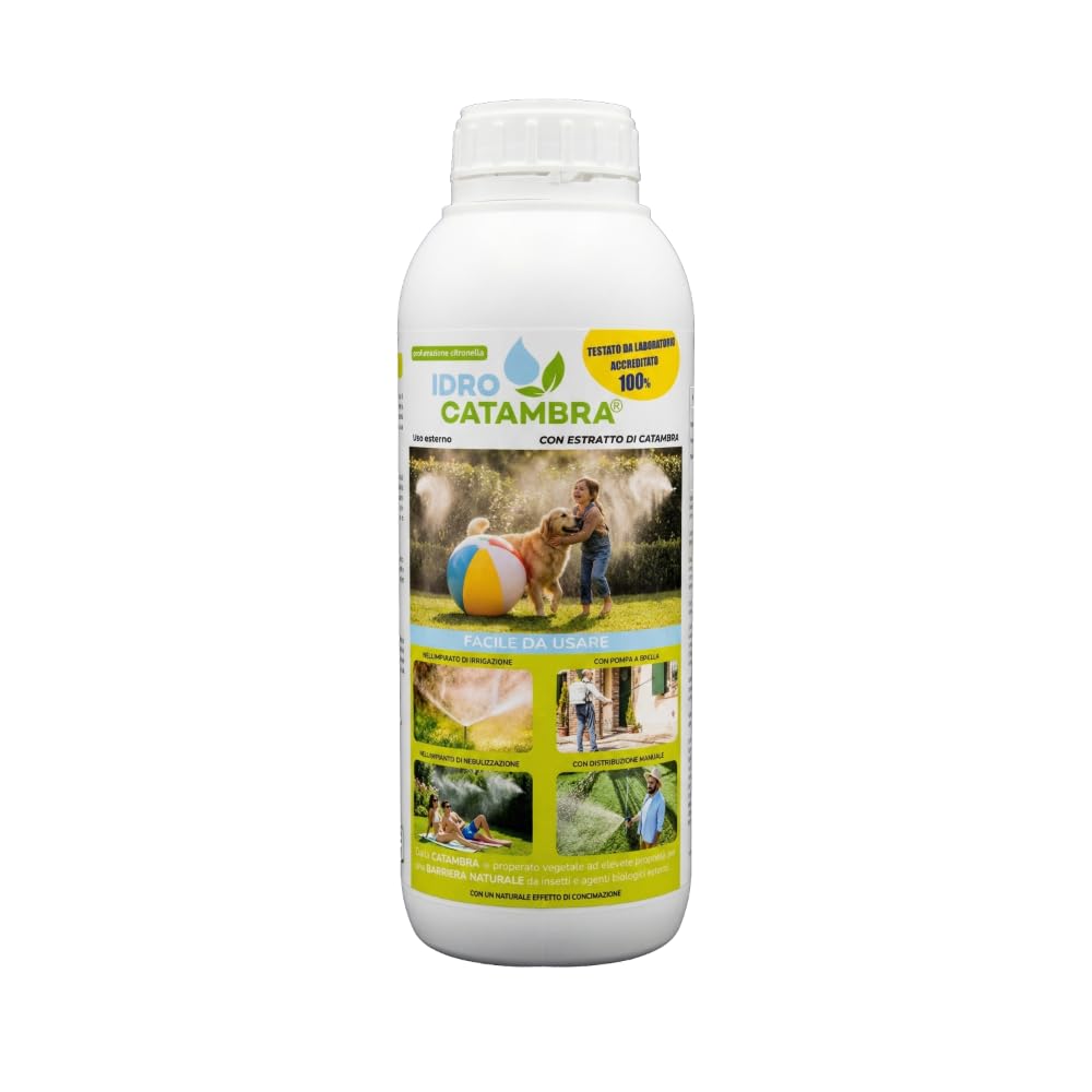 Ambrogio Italia idro Catambra, Liquido Antizanzare Naturale con Oli Essenziali, per Irrigazione e Nebulizzazione, 100ml per 80mq (1l)