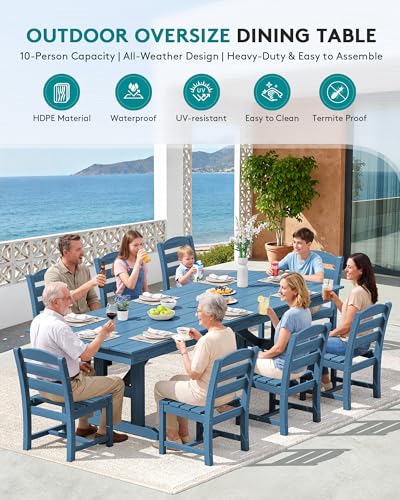 Image of SERWALL Outdoor Armless Dining Chairs Set of 2, All-Weather HDPE Patio Chair with 19.7 inch Widened Seat, for Backyard, Garden, Blue