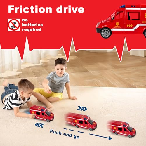 CELMAN Krankenwagen Spielzeug - Rettungswagen Ambulance mit Trage, Sound und Licht, Notarzt Spielzeug Fahrzeuge, Rettungsfahrzeuge, Medical Responder Spielzeugauto für Kinder Ab 3 4 5 6 Jahre