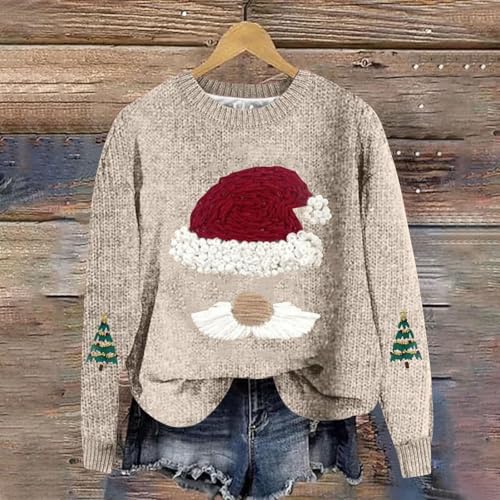 Ugly Christmas Sweaters for Women Cute Gnomes Santa Xmas Crewneck Sweatshirts Funny Holiday Long Sleeve Knitted Tops - Image 4