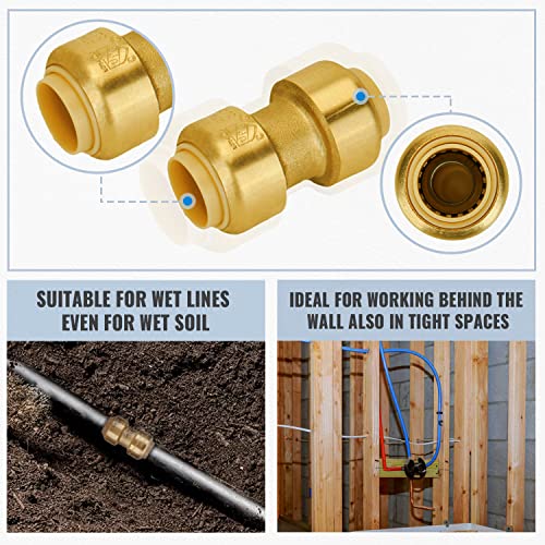 Sungator Fittings 1/2 Inch, Pushfit Plumbing Fittings 1/2 Inch, Push 1/2 Inch Coupling Fittings, No Lead Brass Push To Connect Fittings For Pex, Copper thumb #6