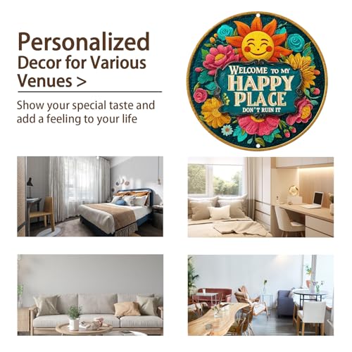 Welcome to My Happy Place Don't Ruin It Metal Tin Sign for Bedrooms Kitchens Dining Rooms Bar Office Wall Decor 8x8 Inch Round (25147) - Cosy Home Interiors Welcome to My Happy Place Don't Ruin It Metal Tin Sign for Bedrooms Kitchens Dining Rooms Bar Office Wall Decor 8x8 Inch Round (25147) - Image 5
