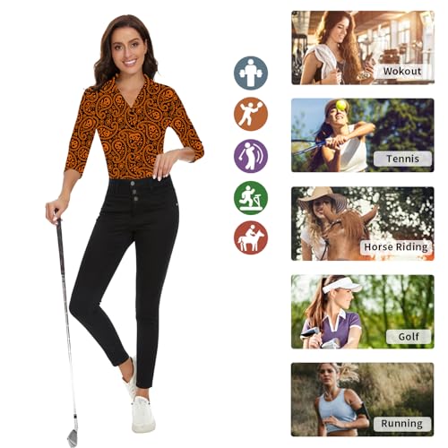 Image of Soneven Womens Golf Polo Shirts 3 /4 Long Sleeve V Neck Button Down Shirts Business Causal Work Blouses Tops