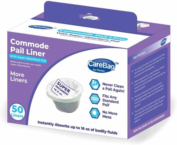 Carebag Commode Liners with Super Absorbent Pad, 50 Count
