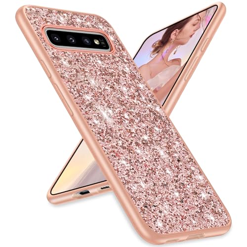 Coque Samsung S10 paillettes or rose protection TPU souple
