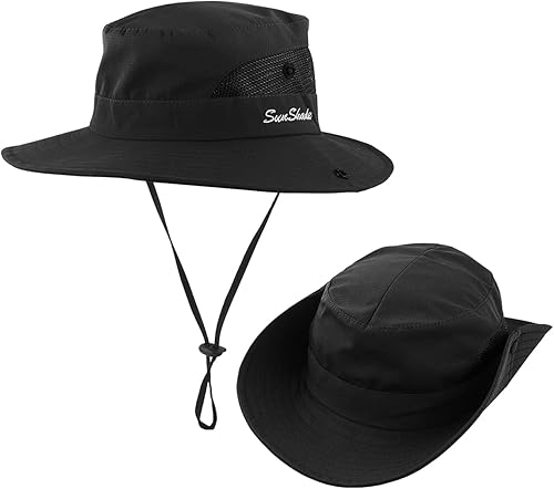 Miniatura 10 de IYEBRAO - Paquete de 2 sombreros de cola de caballo para mujer, con protección UV, sombreros plegables de ala ancha para verano, boonie, playa,