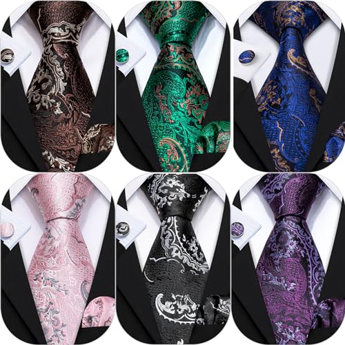 Image of Barry.Wang Men Tie Classic Silk Gift Necktie With Tie Clip Jacquard Woven Neck Ties 6PCS Formal Wedding