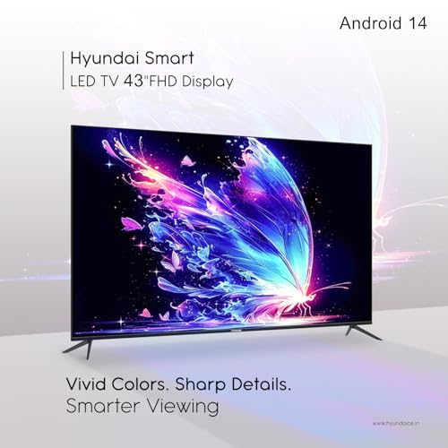 Image of HYUNDAI 43 Inch Smart Android LED TV (SHY43FAN07TAF) | Full HD (1920x1080) | Android TV 14 | 1GB RAM, 8GB Storage | Netflix, YouTube, Prime Video | HDMI x2, USB x2