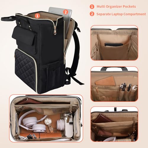 Image of BERTASCHE Lunch Backpack for Women, 15.6 Inch Laptop Backpack with Insulated Cooler Lunch box, Nurse Backpack for Teacher Work Travel College Picnic, Black
