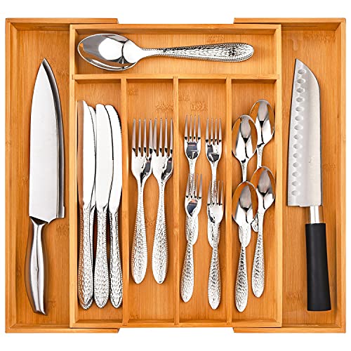 Bellsal Silverware Organizer Kitchen Drawer Organizer Expandable Bamboo Utensil Holder Cutlery Tray for Kitchen Utensil and Flatware Bedroom Office