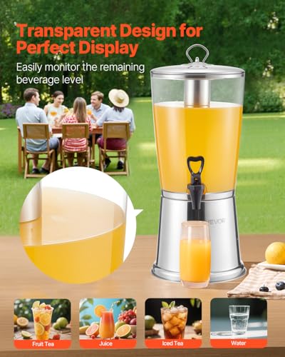 Image of VEVOR Beverage Dispenser, 2.1 Gallon Drink Dispenser for Parties, Stainless Steel + Plastic Juice Dispensers with Spigot Ice Chamber, Iced Tea Lemonade Juice Water Dispensers, for Restaurants, Hotels