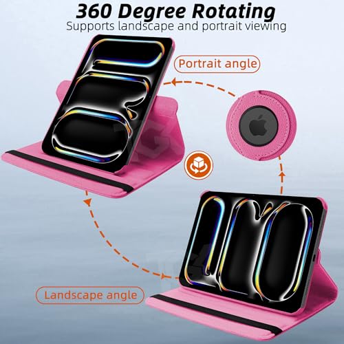 Image of TGK Rotating Case for iPad Pro 11 Inch M5 2025 /M4 2024 Model A3357 /A3358 /A3359 /A2836 /A2837 /A3006, Cover for 6th /5th Gen iPad Pro 11 inch (Hot Pink)