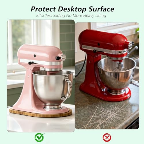 Image of Solid Pine Wood Mixer Slider Mat - Compatible with KitchenAid 4.5-5 Qt Tilt-Head Stand Mixer, Artisan & Classic - Scratch-Resistant, Easy Glide, Heavy-Duty Kitchen Appliance Mat