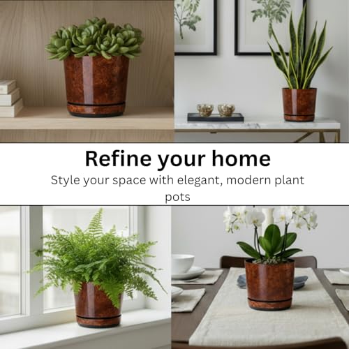 KORAD Wood Effect Indoor Plant Pots with Saucer and Drainage Holes, Round, Modern and Decorative Flowerpot for All Houseplants, 6 sizes, 25 colours(18 cm - 7 inches) - Image 5
