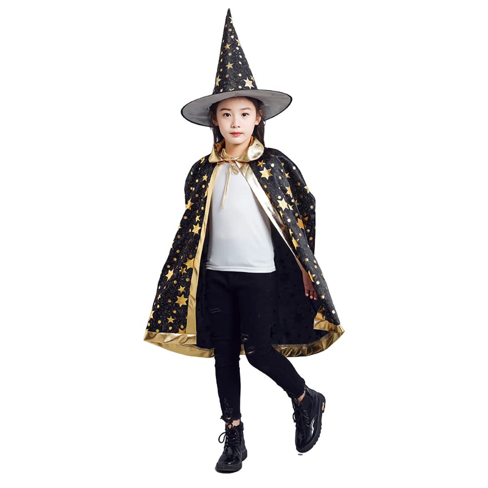 Kids Wizard Cape Witch Cloak with Hat Halloween Costume Props for Kids Cosplay Party