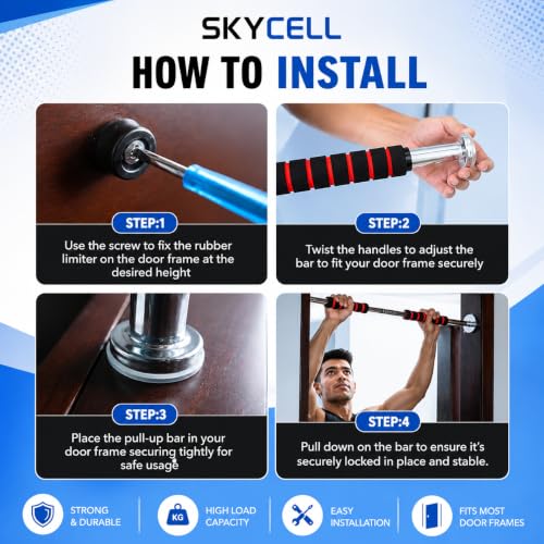 Image of SKYCELL Heavy Duty Door & Wall Mounted Pull Up Bar for Home Workout - Steel Coat Multi-Grip Pull-Up Bar EasyFit Alternative