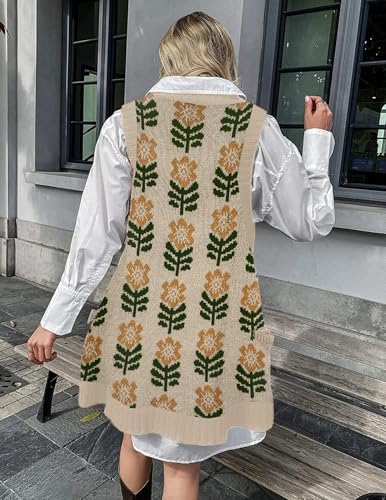 Image of Zeagoo Womens Sweater Vest Dress Pattern Knitted Pullovers Sweaters V Neck Tank Sweater Dress with Pockets