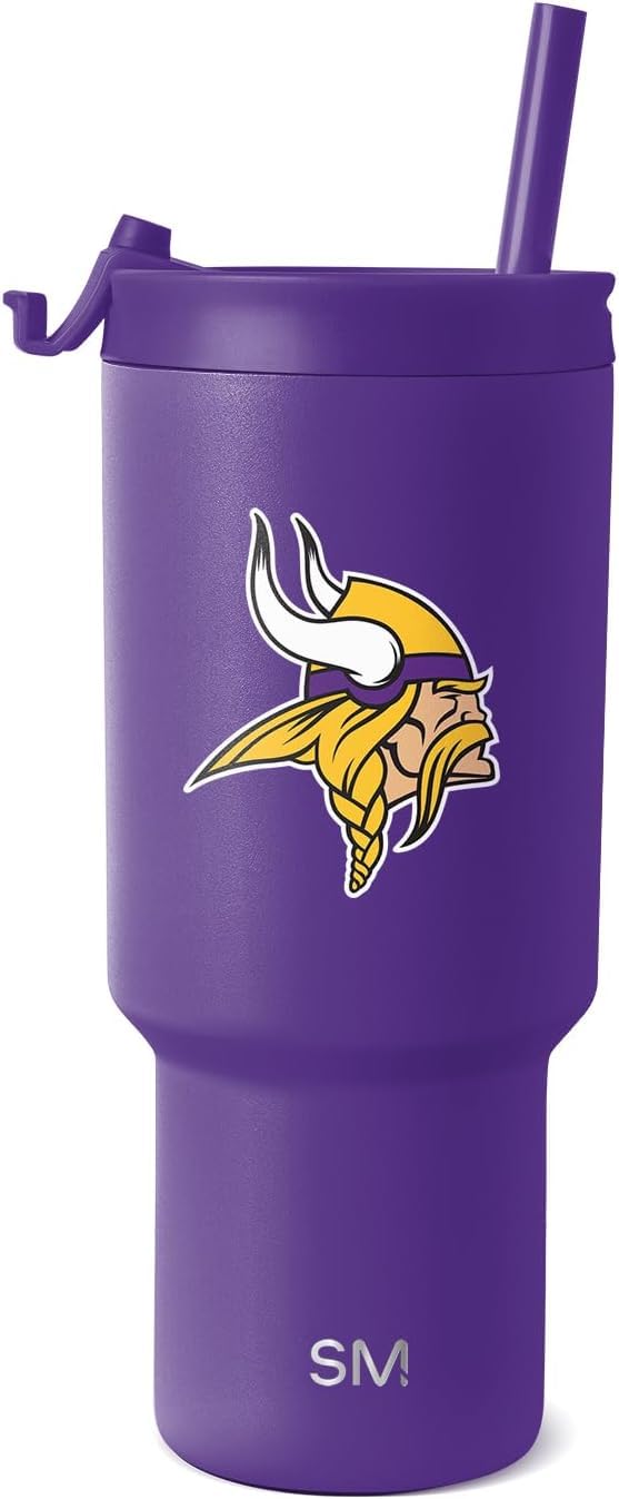 Simple Modern Officially Licensed NFL Minnesota Vikings 30 oz Tumbler with Flip Lid and Straws | Insulated Cup Stainless Steel | Gifts for Men Women | Trek Collection | Minnesota Vikings (Pack of 12)