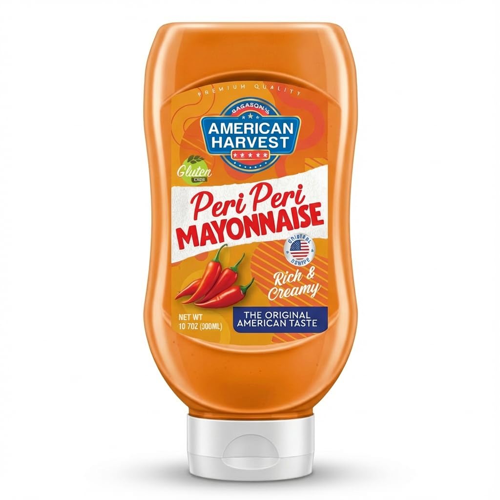 American Harvest Foods Peri Peri Mayonnaise 300ml | Fiery Peri-Peri Flavor | Perfect Sauce for dippings, spreads or as a dressing