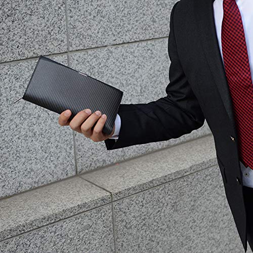 Image of MON CARBONE BlackLabel Travel Wallet: Minimalist, Carbon Fiber, Genuine Italian Leather, Slim Passport Holder, Long Organizer for Cards & Cash, Zipper Closure, All-in-one Travel Storage (Black)