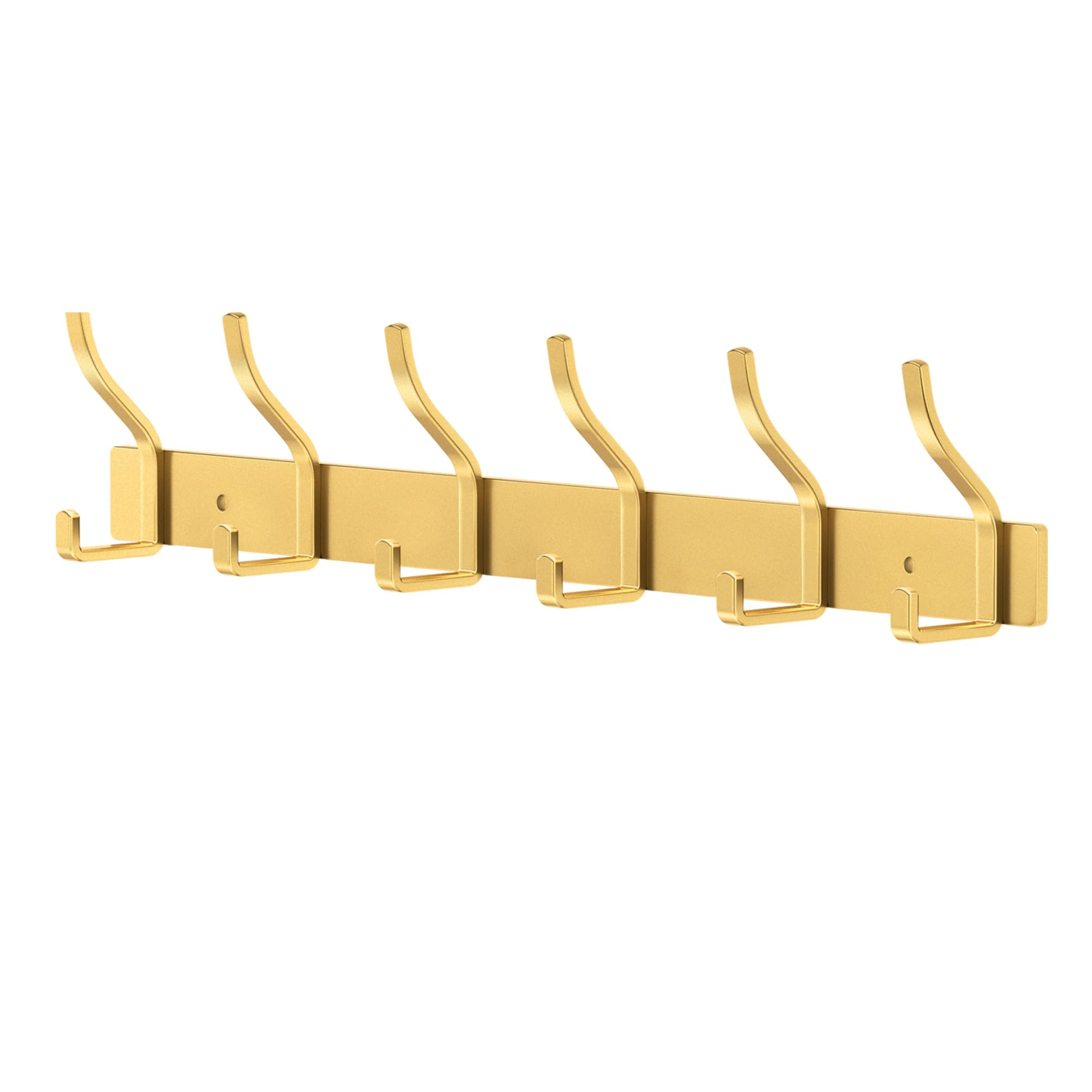 MEIJO Coat Hooks Wall Mounted Stainless Steel, Gold Coat Rack Wall Mounted with 6 Hooks Heavy Duty Coat Hooks for Door, Bathroom, Bedroom, Kitchen (Gold, 6 Hooks)