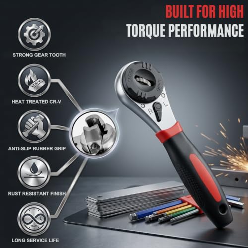 Image of HUPLA Universal Self Adjusting Ratchet Wrench 6-22mm | CR-V Steel Adjustable Socket Wrench | Reversible 60-Tooth Ratchet | Fits Metric 6-22mm & SAE 1 /4 inch-7 /8 inch Nuts & Bolts | Car, Bike & Home Repair