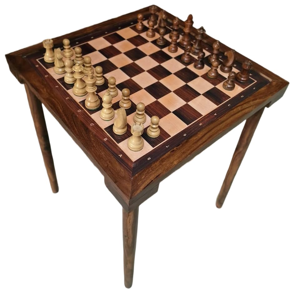 Check Box Handicrafts Professional Chess Table Set, Shesham Wood Frame, 53x53 cm Notational Board with Premium Wooden Pieces, Glass Finish, Family Board Game-image-24