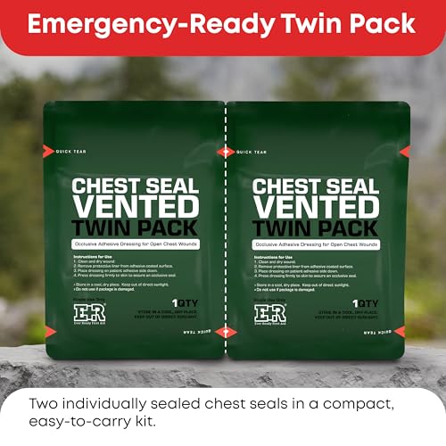 Image of Ever Ready First Aid Vented Chest Seal with Quick Tear - 6.6 inch Square Occlusive Adhesive Dressing for Open Chest Wounds - 2-Pack (4-Counts)