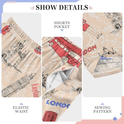 ZZXXB England London Boys Long Pants Soft Trousers Elastic Waist Kids Lounge Bottoms with Pockets S-XL4